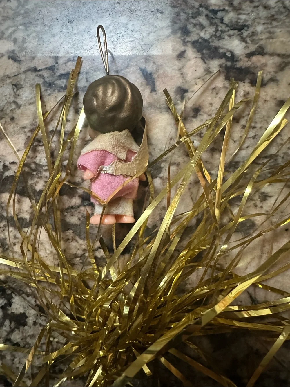 Vintage MCM Atomic Fountain Pink Angel Ornament with Gold Tinsel *READ*